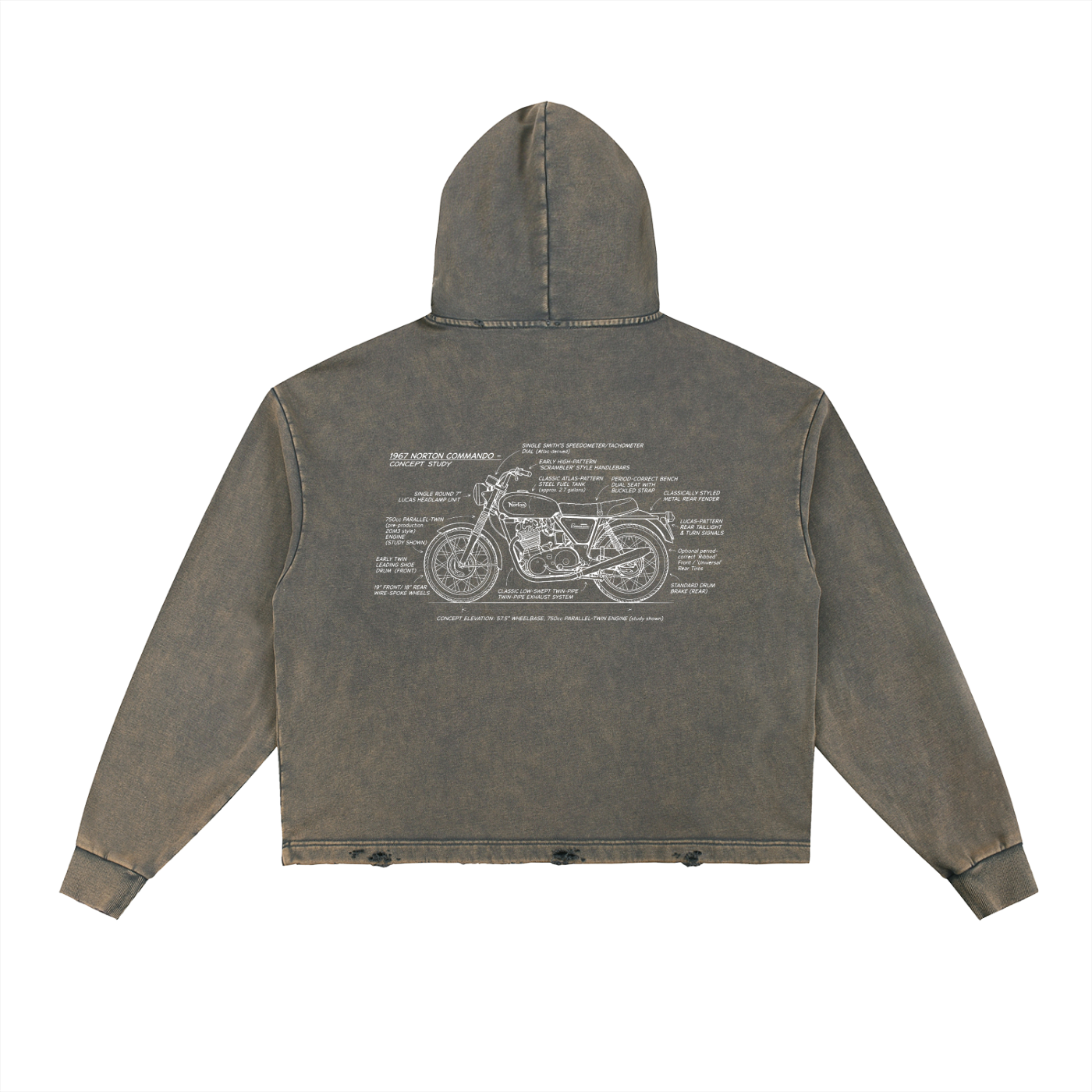 Norton Commando Vintage Frayed-Hem Hoodie