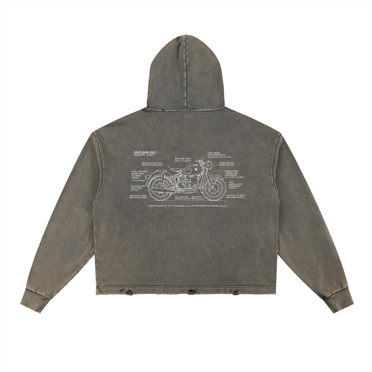 BMW R60  Vintage Washed Frayed-Hem Hoodie