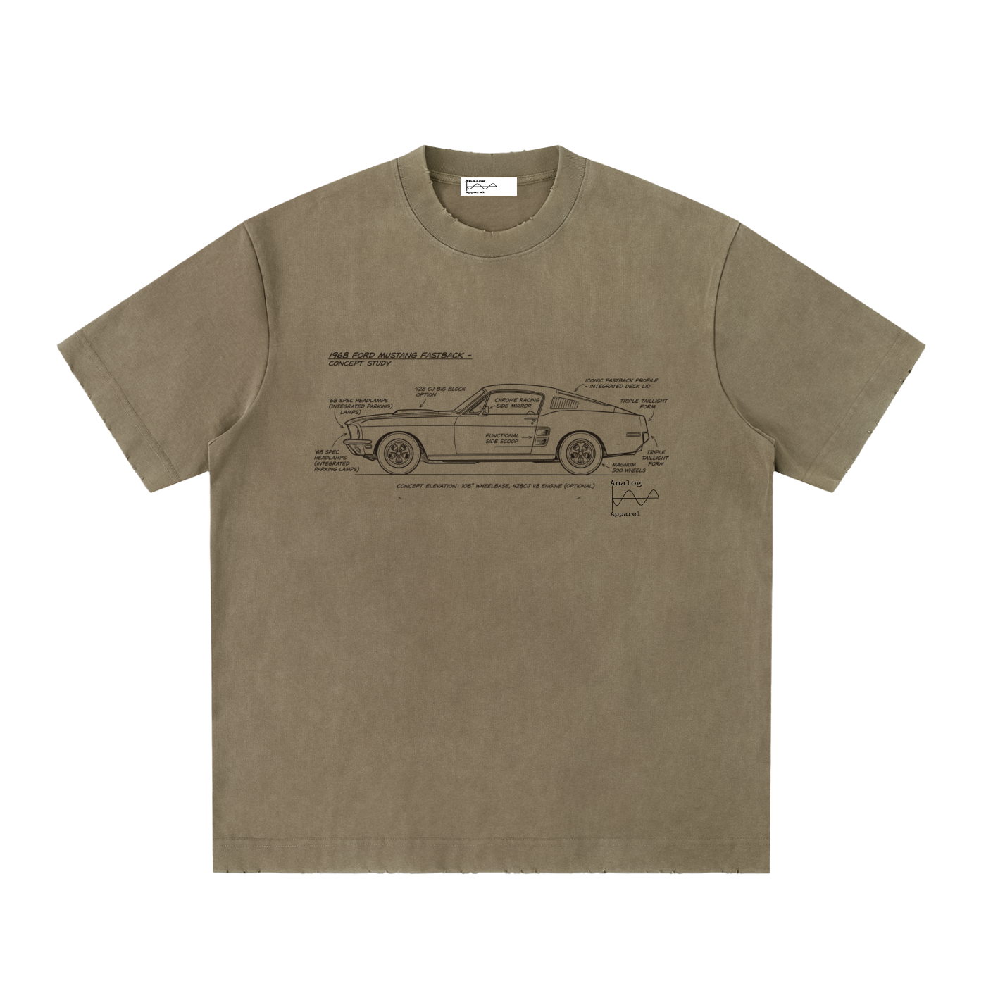 '430' Super Heavyweight Vintage Frayed T-Shirt 68 Mustang