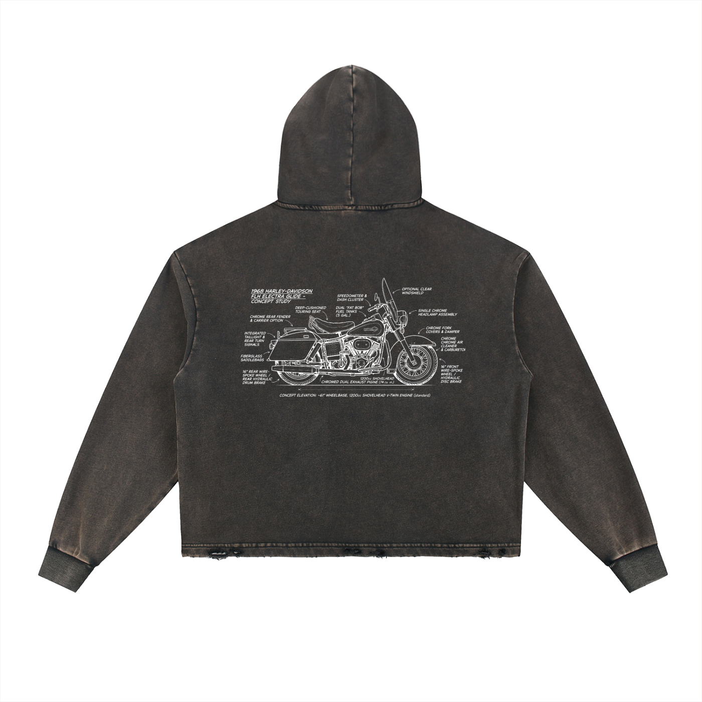 Harley Electra Glide Vintage Frayed-Hem Hoodie