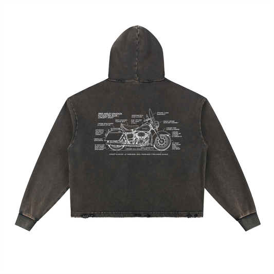 Harley Electra Glide Vintage Frayed-Hem Hoodie