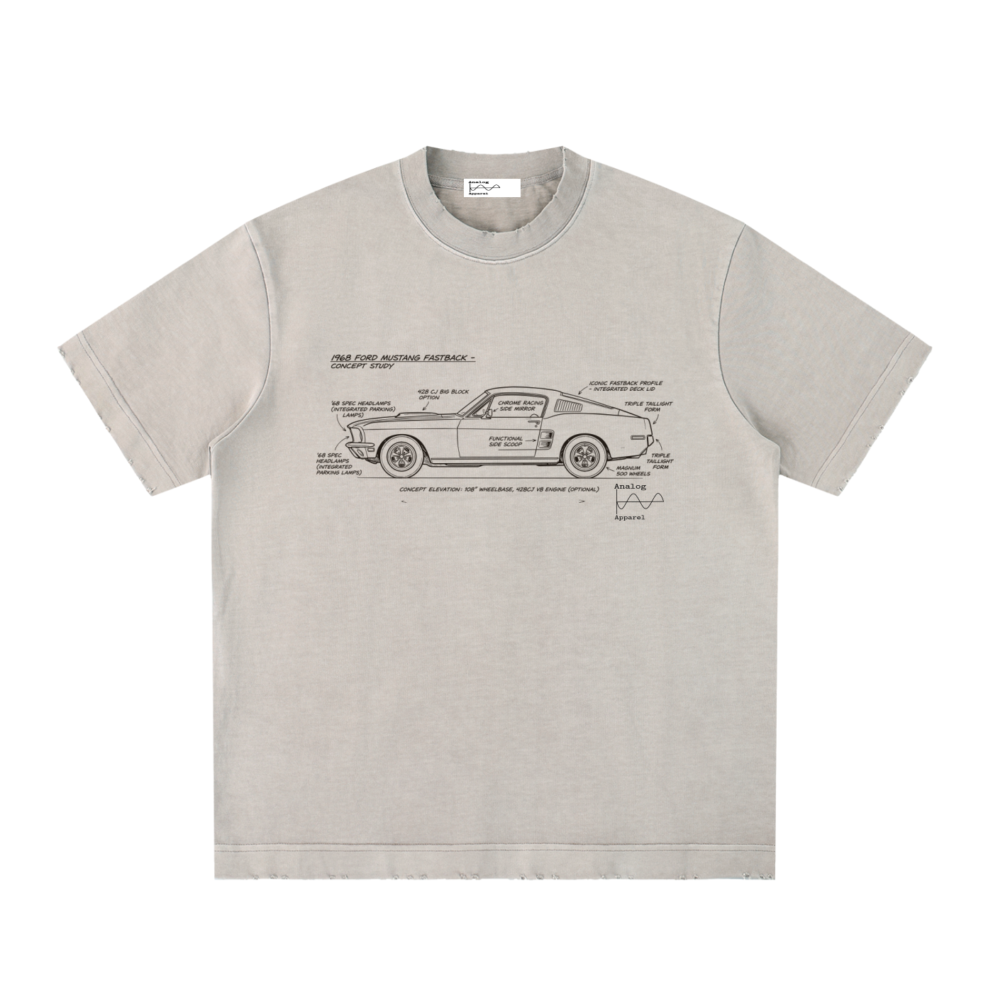 '430' Super Heavyweight Vintage Frayed T-Shirt 68 Mustang