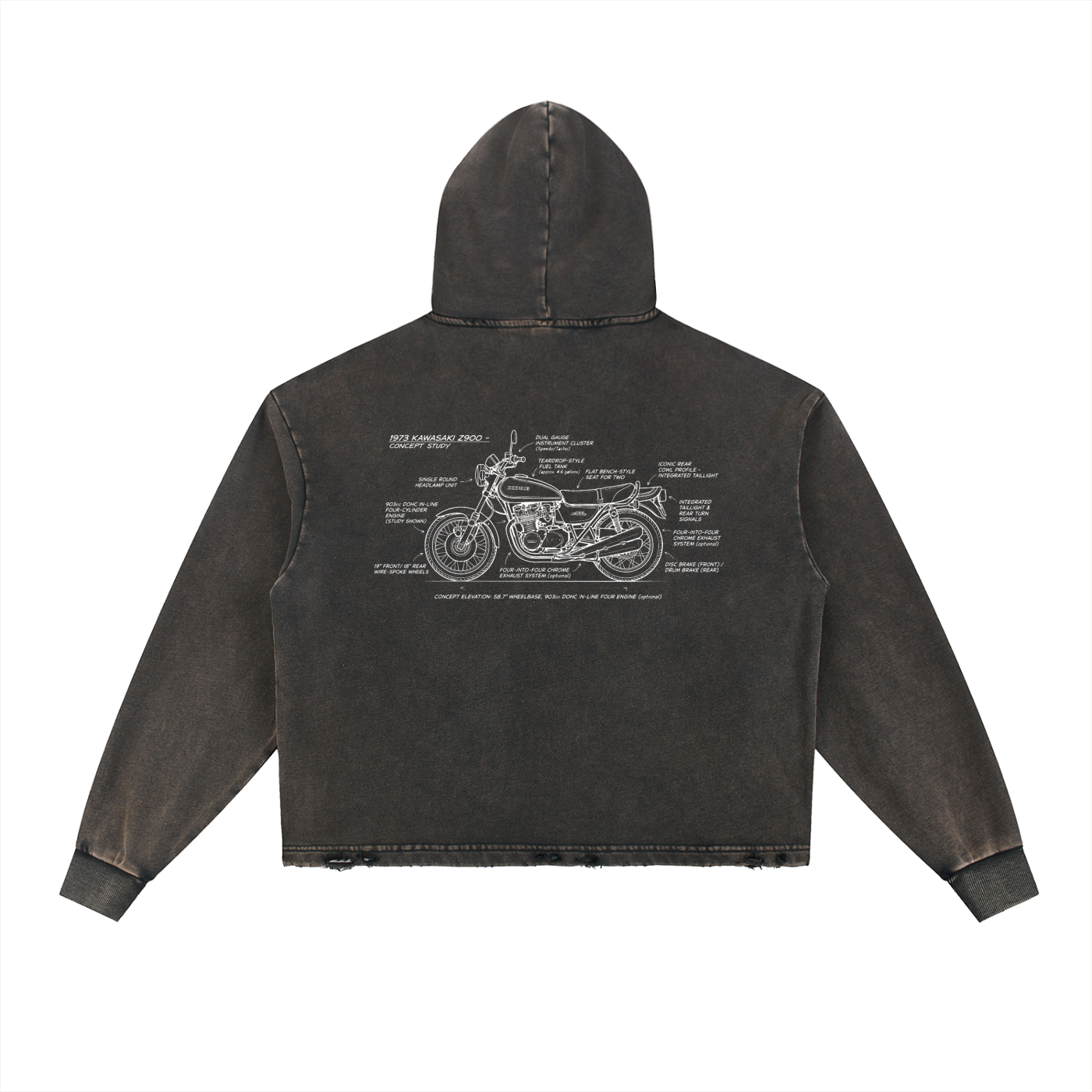 Kawasaki Z900 Vintage Frayed-Hem Hoodie