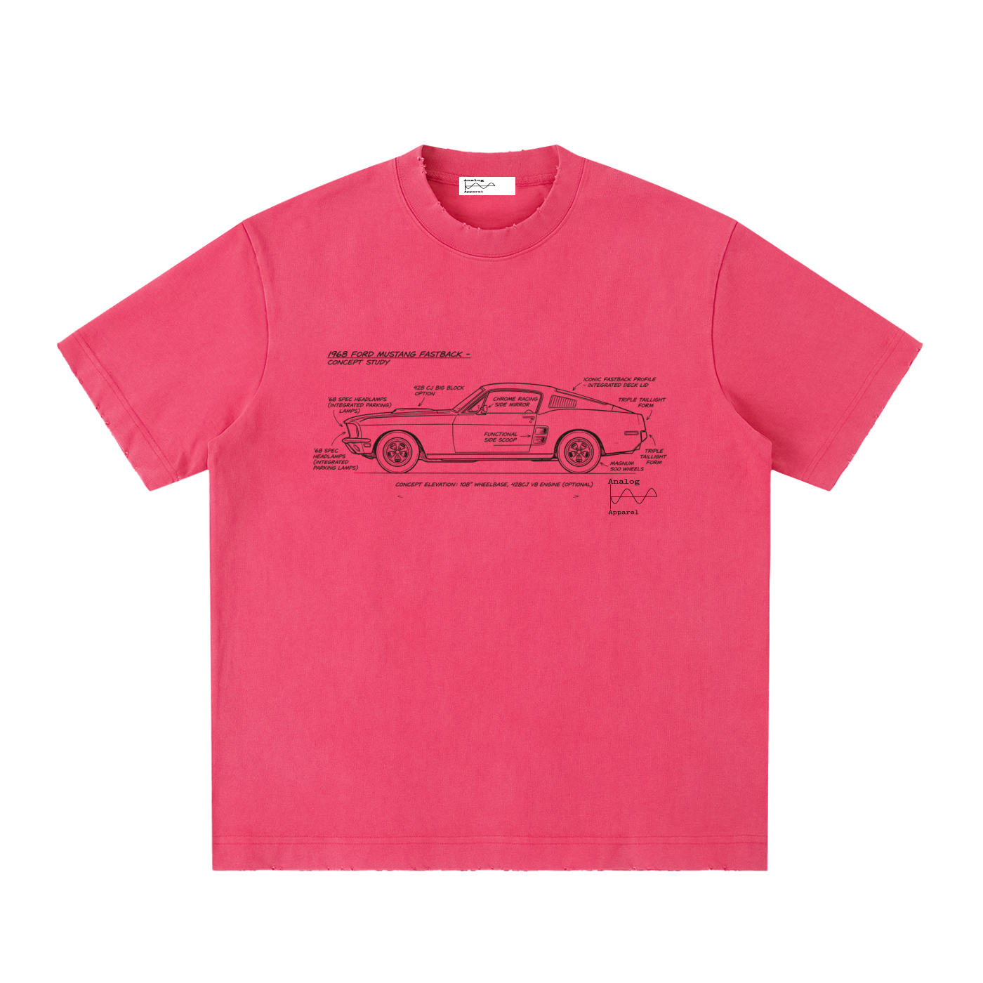 '430' Super Heavyweight Vintage Frayed T-Shirt 68 Mustang