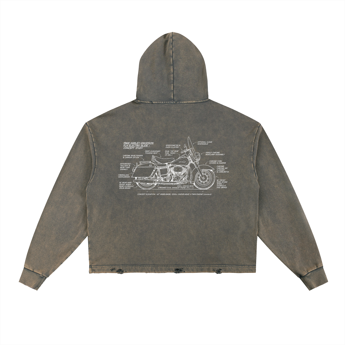 Harley Electra Glide Vintage Frayed-Hem Hoodie