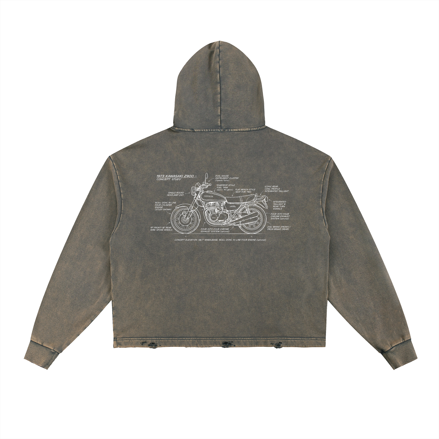 Kawasaki Z900 Vintage Frayed-Hem Hoodie